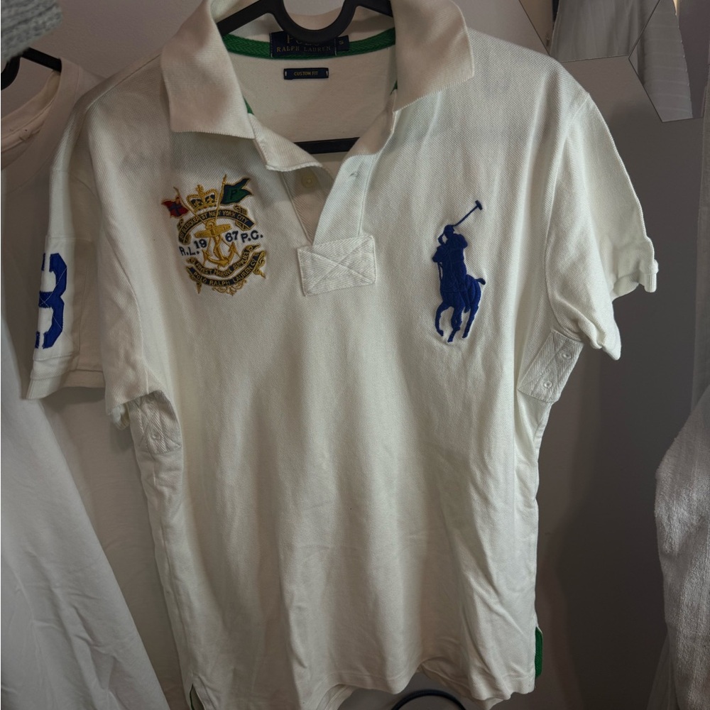 Ralph Lauren Cream Polo with Blue Embroidery